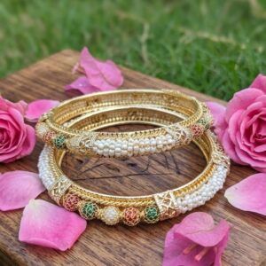 Royal Gold-Plated Pearl & Kundan Kada Set