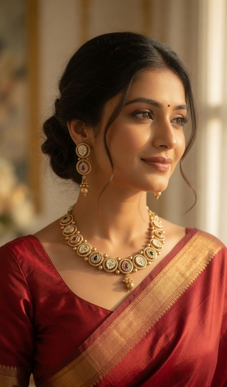 Elegant Gold-Plated Meenakari Necklace Set with Jhumka Earrings - Image 3