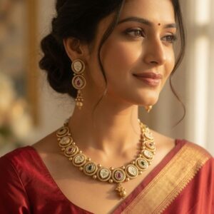 Emerald Floral Gold-Plated Necklace Set