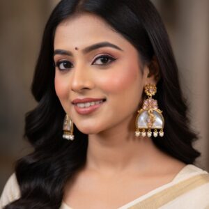 Gold Plated Kundan & Pearl Drop Earrings