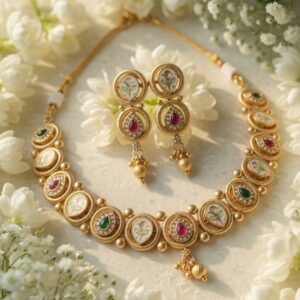 Elegant Gold-Plated Meenakari Necklace Set with Jhumka Earrings