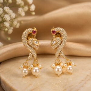 Pearl Drop Earrings- Peacock-Inspired