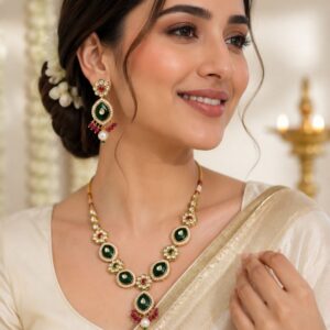 Premium Green Kundan Pearl Necklace Set