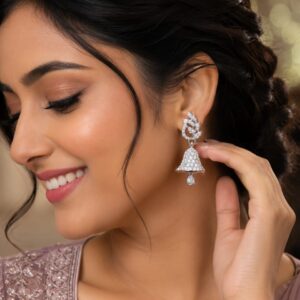 Silver-Tone CZ Stone Jhumka Earrings