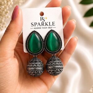 Peach Stone Oxidised Drop Earrings