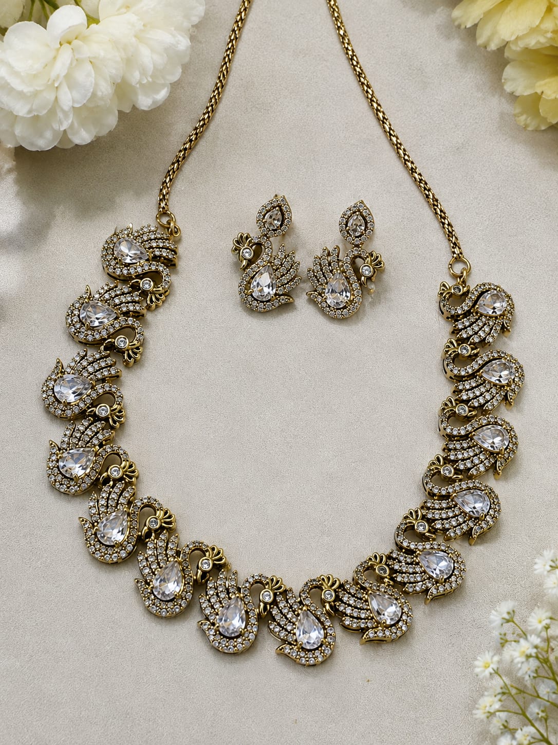 Elegant Peacock CZ Necklace Set - Image 2