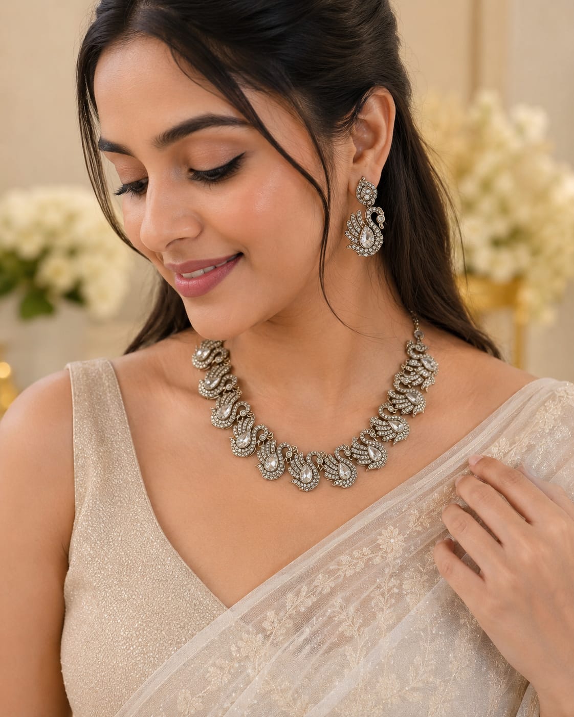 Elegant Peacock CZ Necklace Set